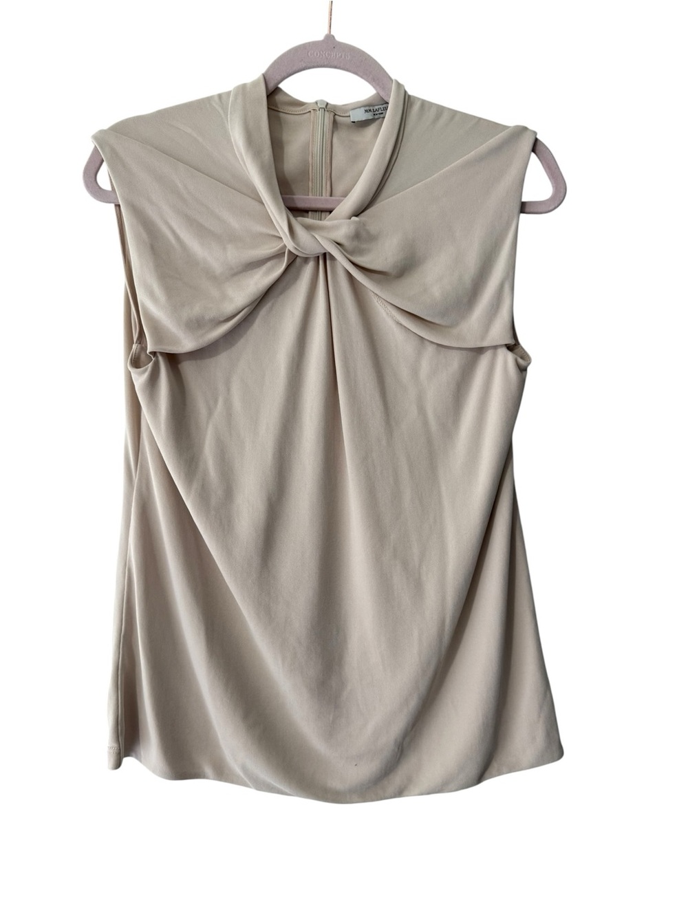 MM.LaFleur Twist Neck Sleeveless Top Beige Cream Draped Knit Blouse top size M - Picture 2 of 7